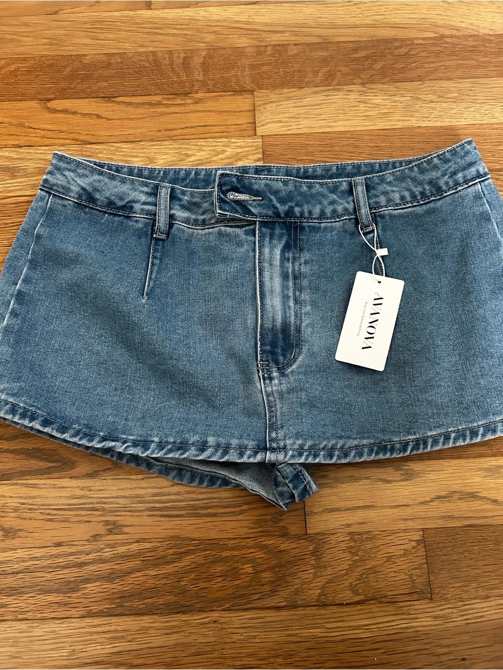 AMO Washed Blue High-Rise Denim Shorts